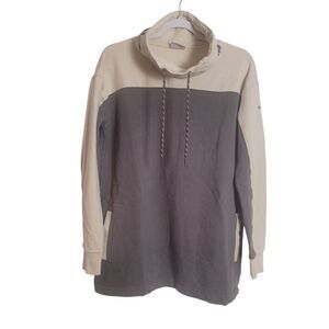Columbia Womens Lodge Tunic Sweatshirt Size Large Cream Gray Colorblock Gorpcore